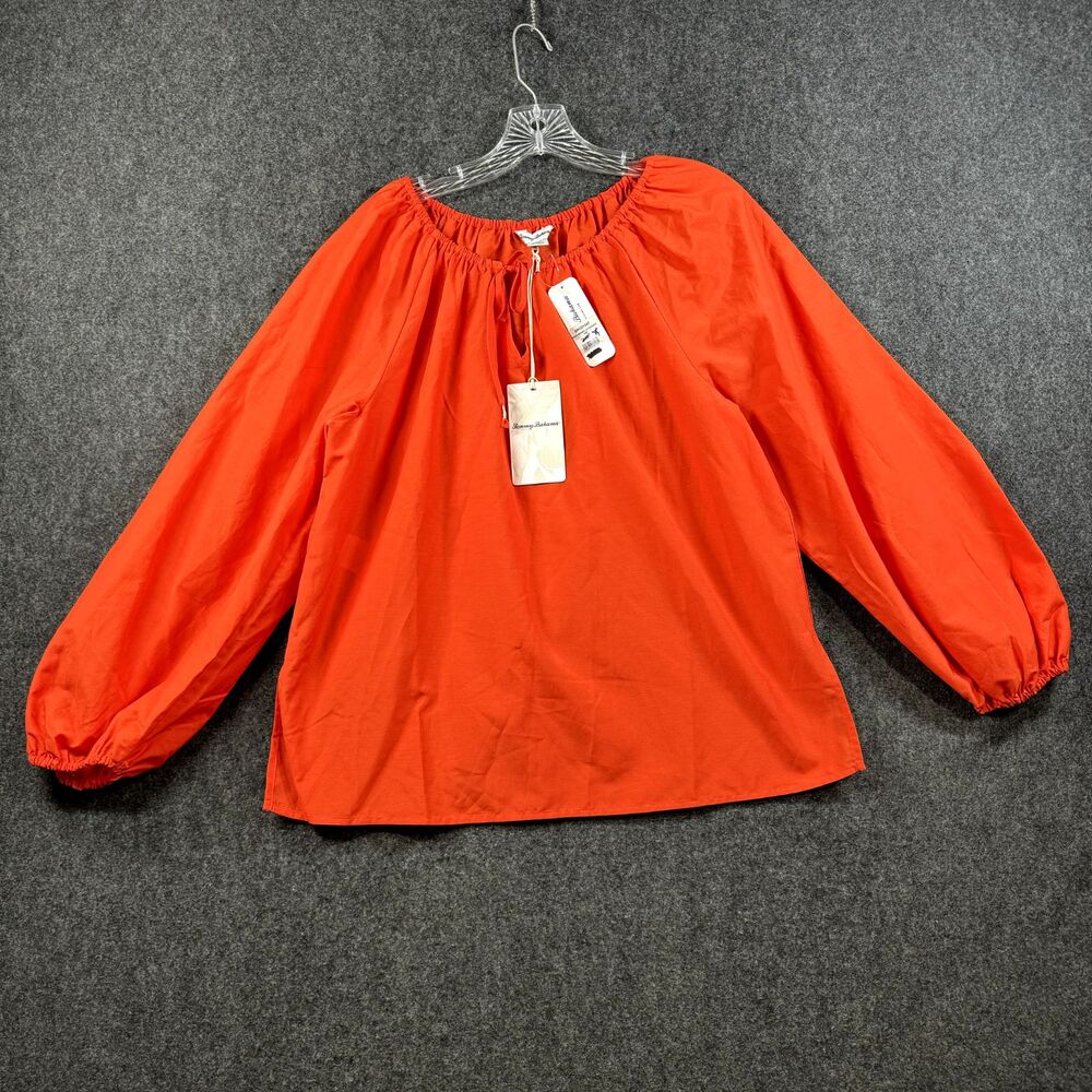 Tommy Bahama Agua Amara Top Women's Small Orange Flame Peasant Silk Blend